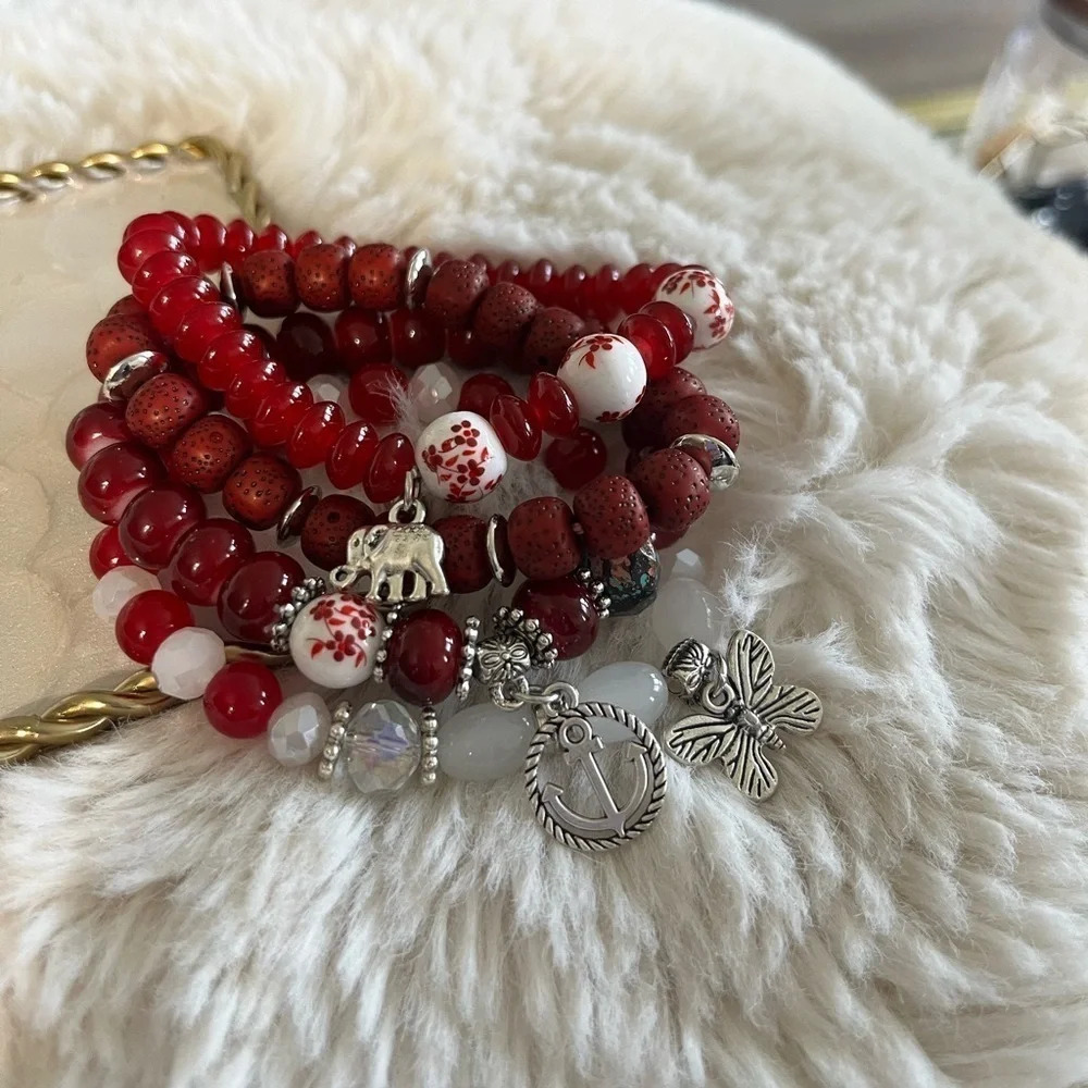 Handcrafted Bohemian Style Beaded Stretch Bracelets (4pc)